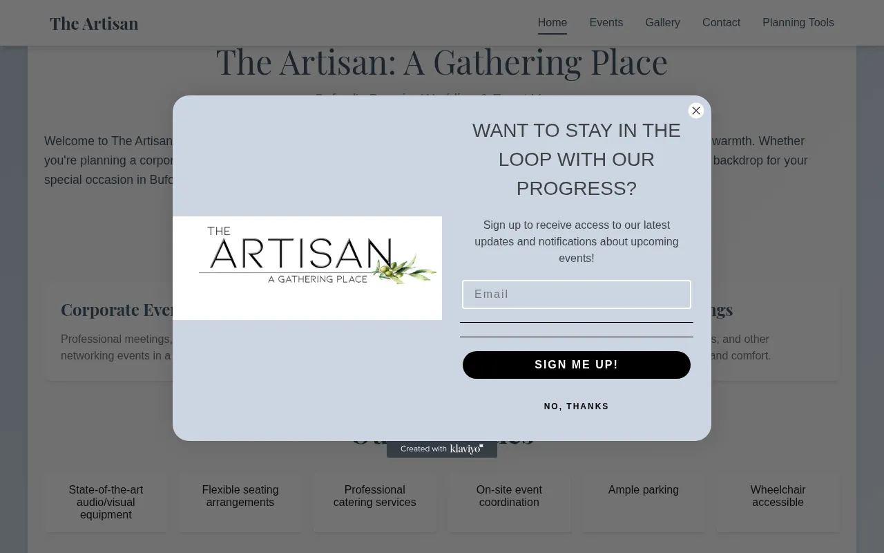 The Artisan: A Gathering Place - Custom Event Website